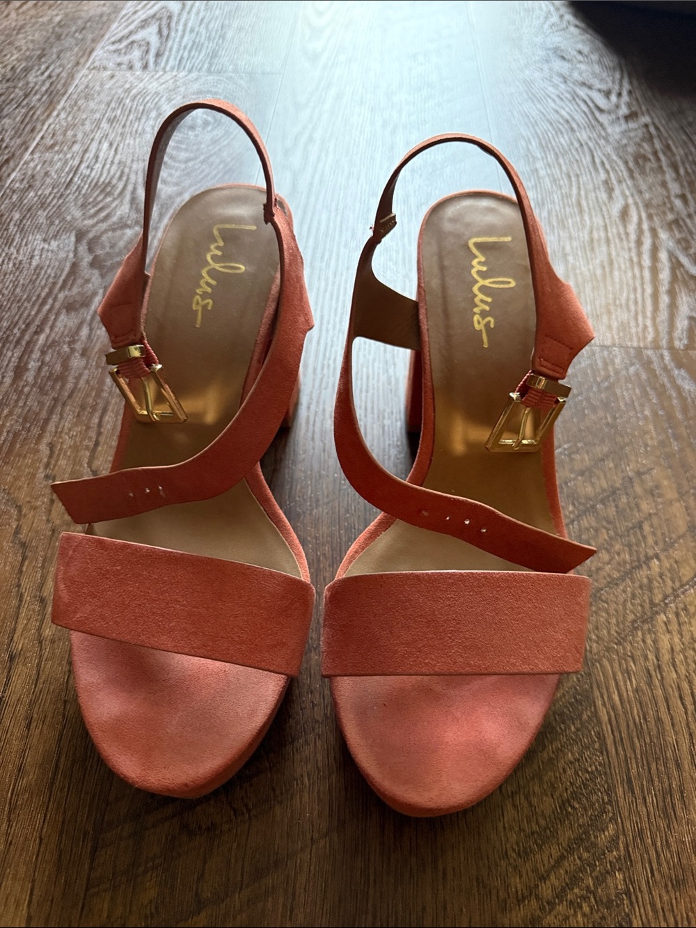 Lulu's Coral Suede Slingback Block Heels